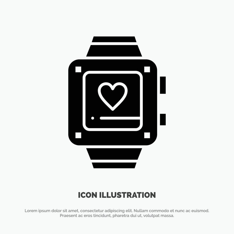 Hand watch Love Heart Wedding solid Glyph Icon vector