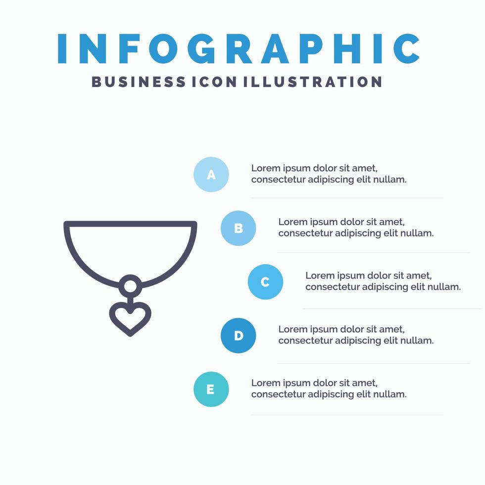 Necklace Heart Gift Blue Infographics Template 5 Steps Vector Line Icon template