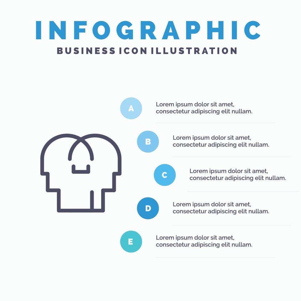 Empathy Feelings Mind Head Line icon with 5 steps presentation infographics Background vector
