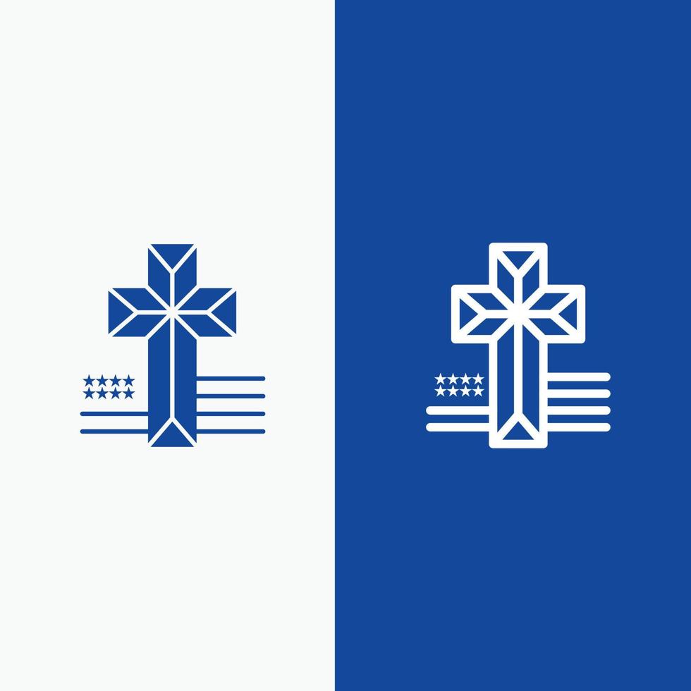 cruz americana línea de iglesia y glifo icono sólido bandera azul línea y glifo icono sólido bandera azul vector