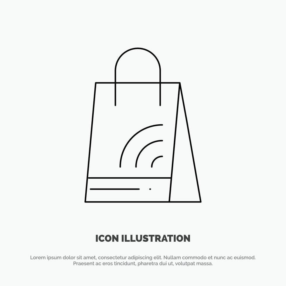 bolsa bolso wifi compras línea icono vector