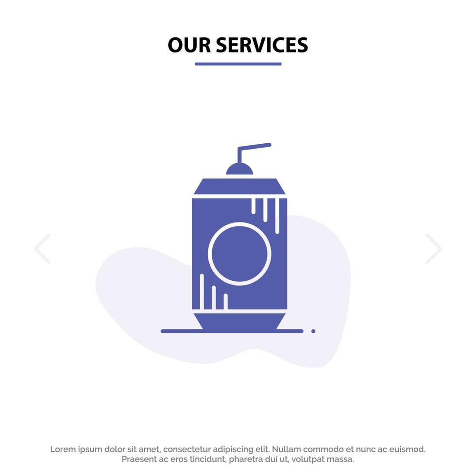 Our Services Bottle Cola Drink Usa Solid Glyph Icon Web card Template vector