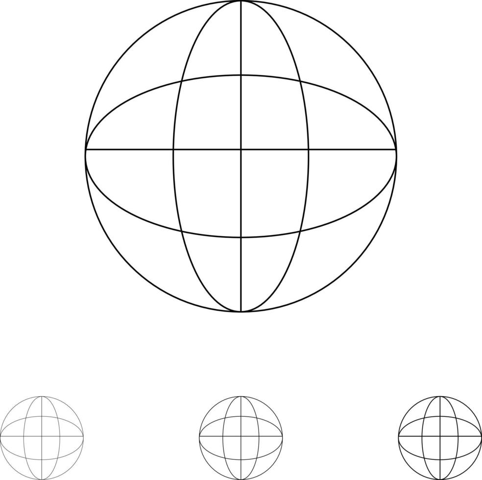 Global Location Internet World Bold and thin black line icon set vector