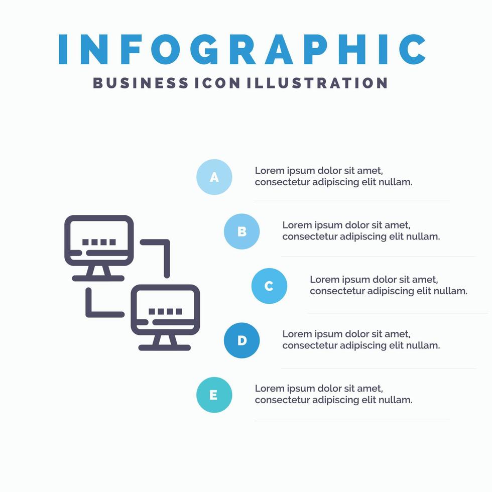 Computer Network Computing Computers Blue Infographics Template 5 Steps Vector Line Icon template