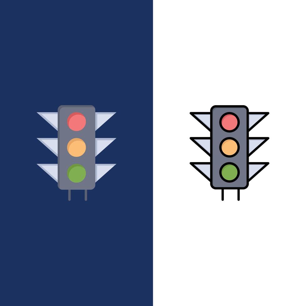 Traffic Sign Light Road  Icons Flat and Line Filled Icon Set Vector Blue Background