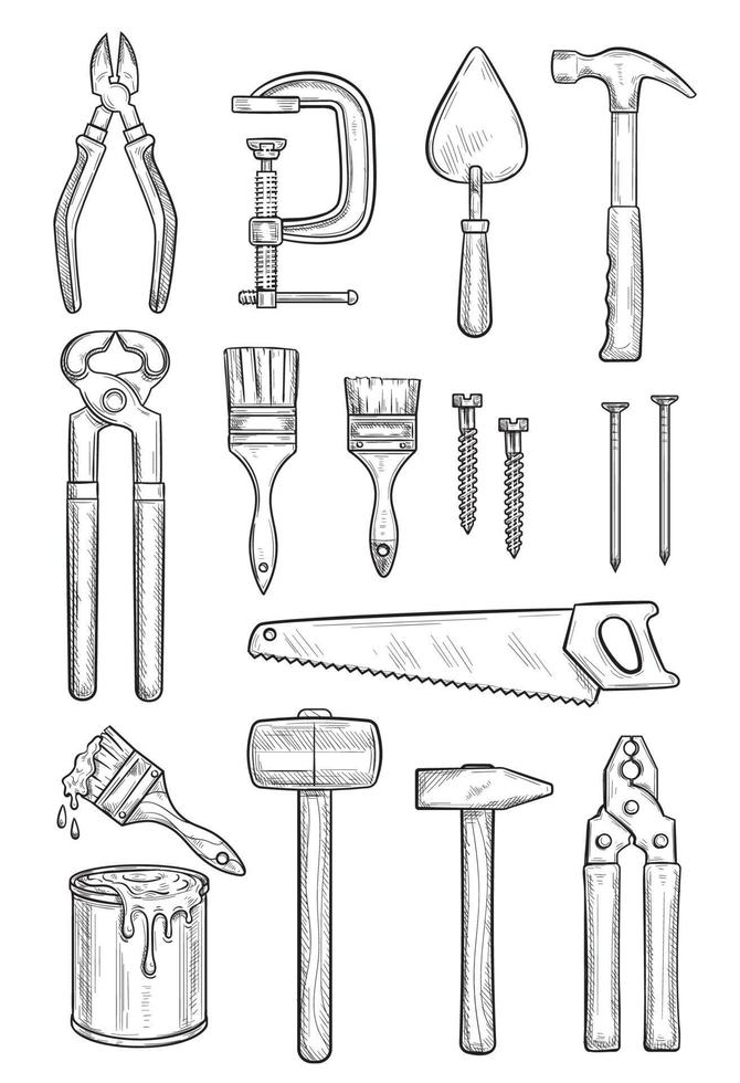 Repair tool sketch for construction and carpentry vector