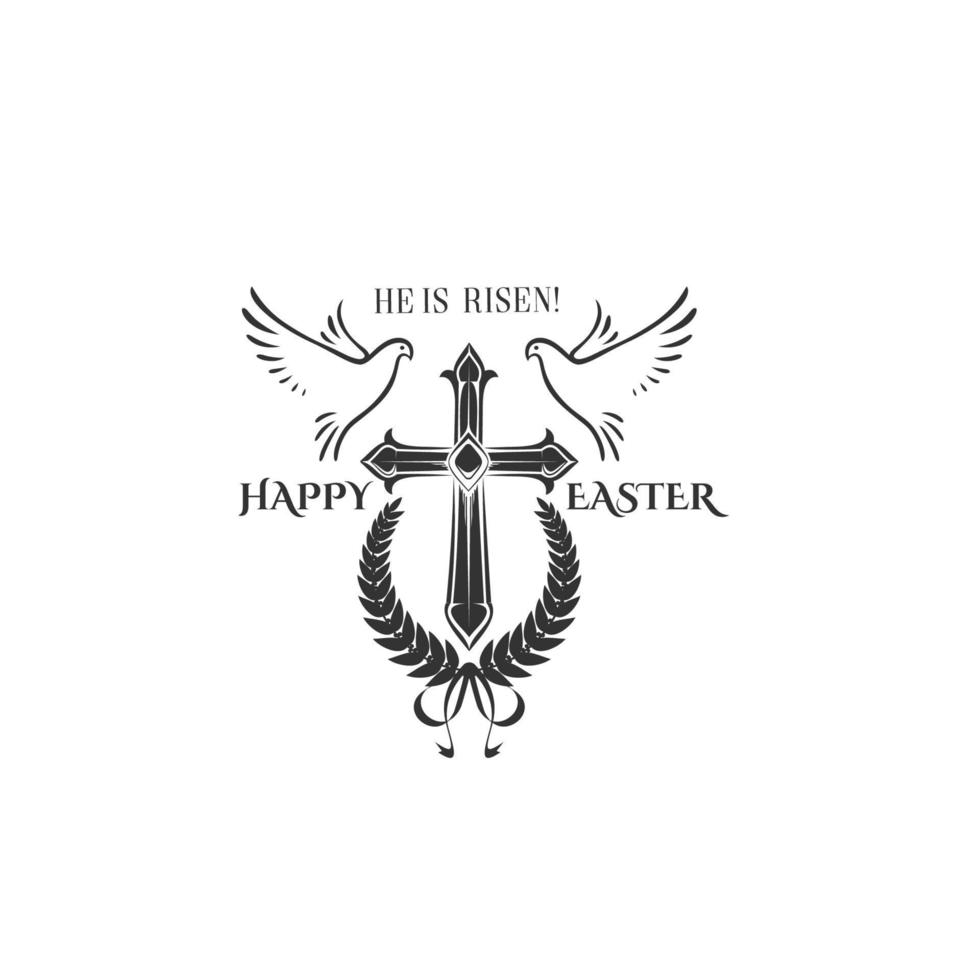 Easter cross crucifix and flying doves vector