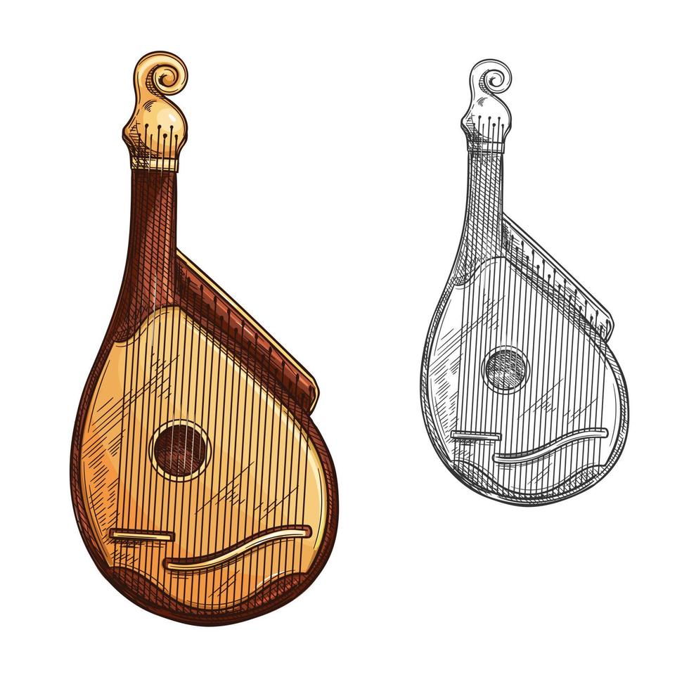 Bandura or kobza ukrainian music instrument sketch vector