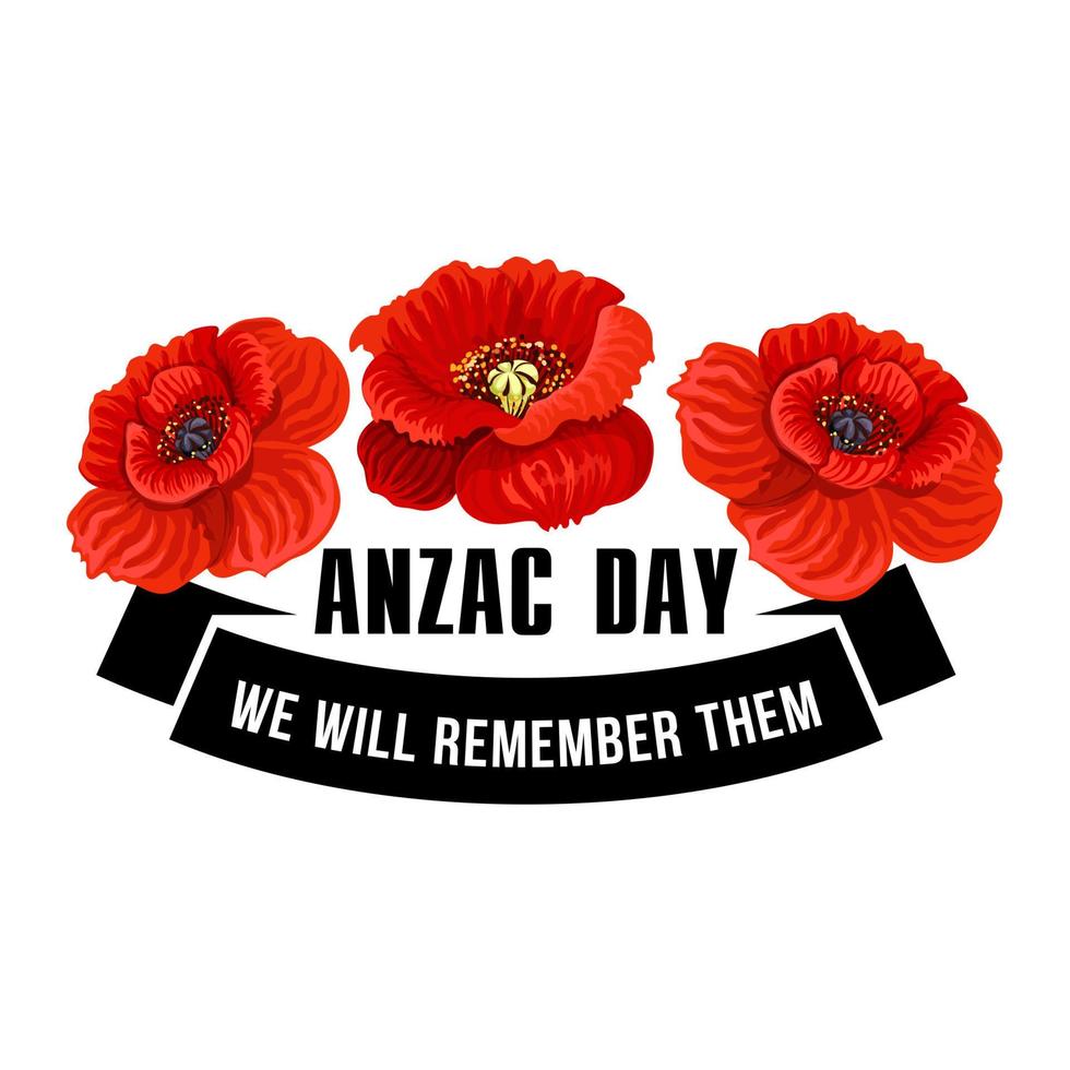 Anzac Day icon of poppy flower with black ribbon 13176771 Vector Art at