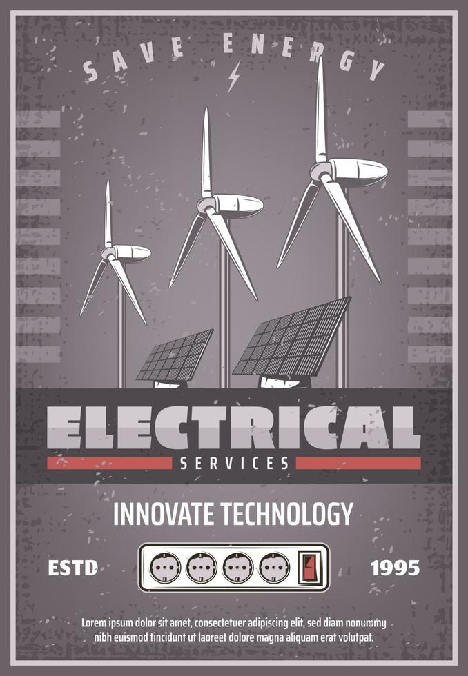 Save energy retro banner of eco power technology vector