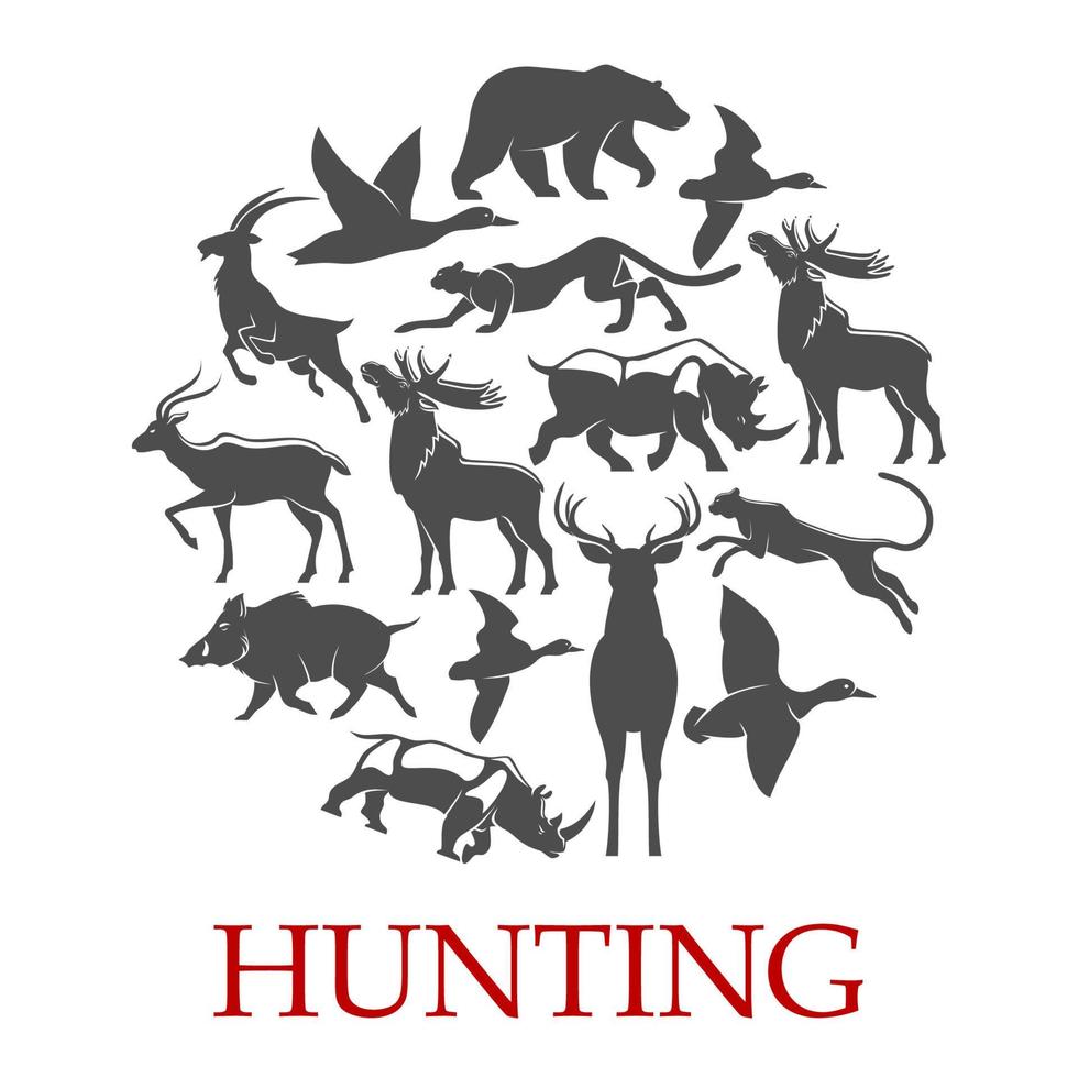 Hunting sport poster of forest and african animal vector