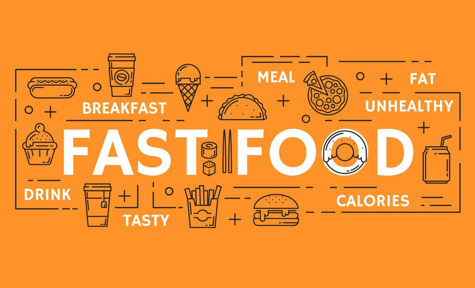 Vector fast food thin line symbols poster