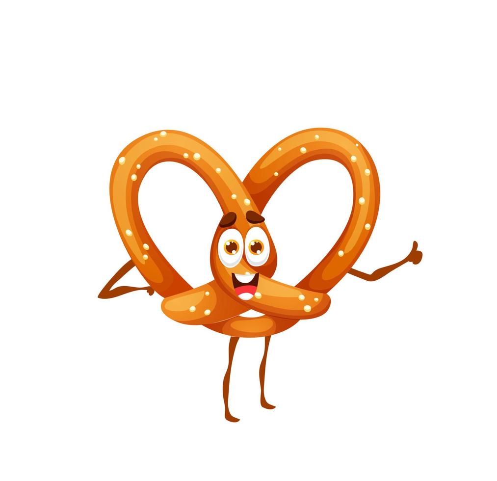 Funny pretzel cartoon character, confectionery vector