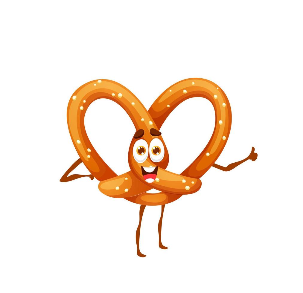 divertido personaje de dibujos animados de pretzel, confitería vector