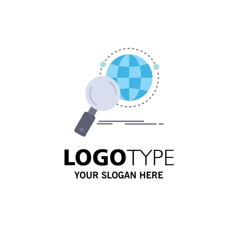 global globe magnifier research world Flat Color Icon Vector