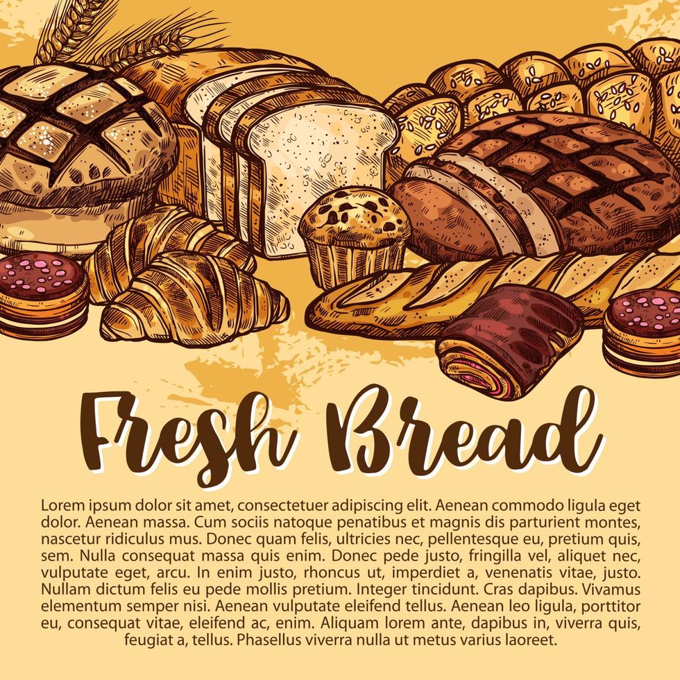 Vector bread sketch poster for bakery shop