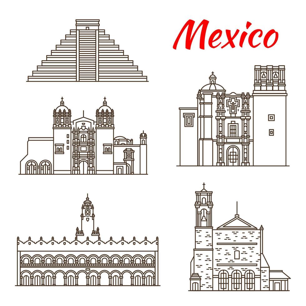 Travel landmark of ancient Mexico linear icon vector