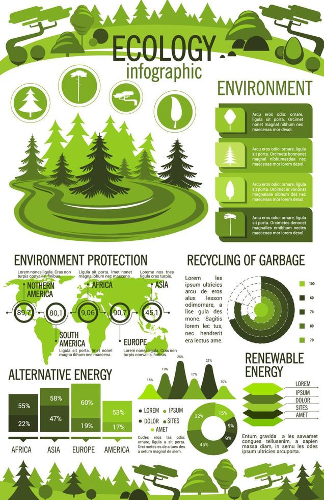 infografías de ecología, energía verde y reciclaje vector