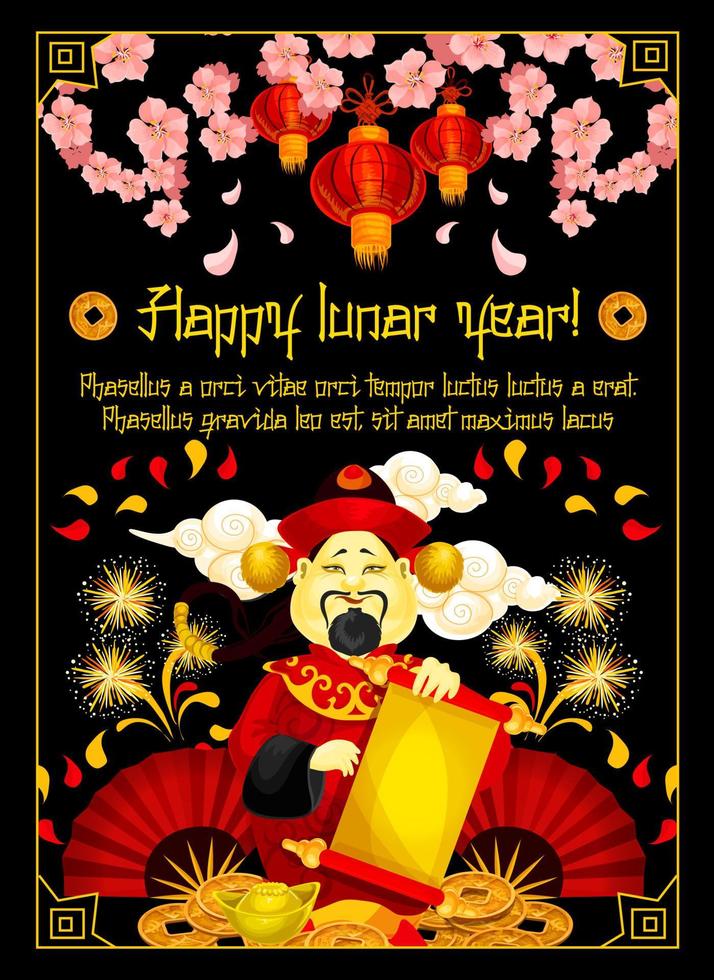 Chinese New Year greeting card with god of wealth vector