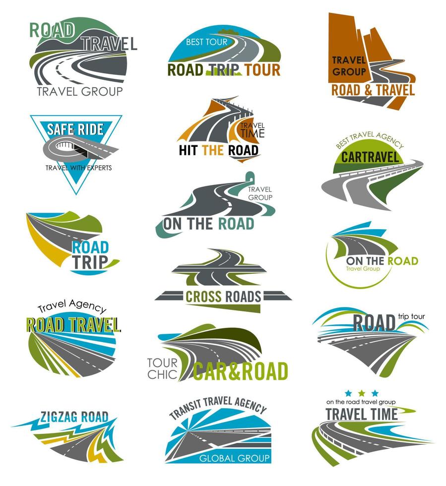 conjunto de iconos de carretera de vector de agencia de viajes o turismo