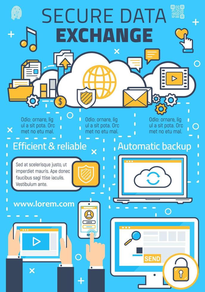 cartel de vector para el intercambio seguro de datos en línea