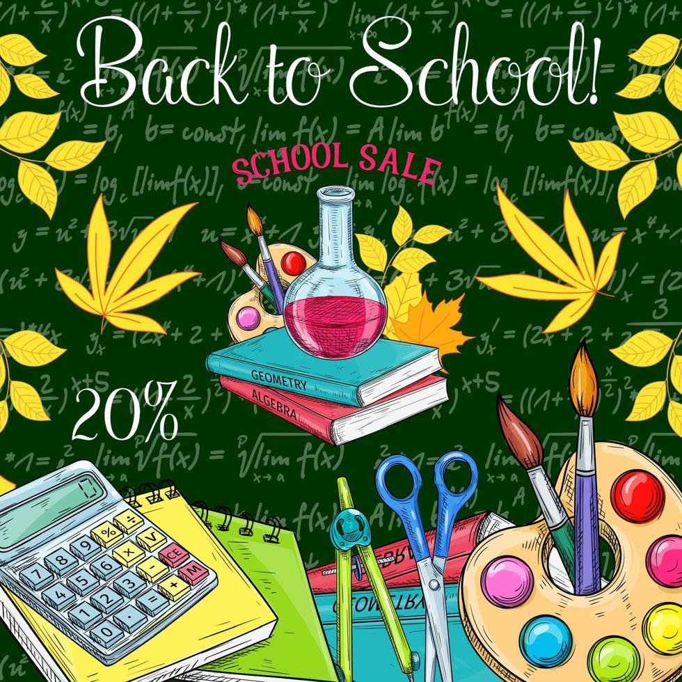 Back to School vector sale promo sketch poster