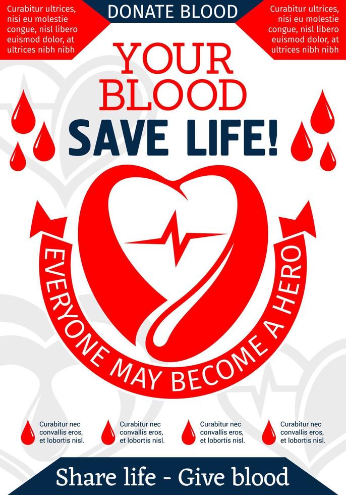 Blood donation poster for health charity design vector