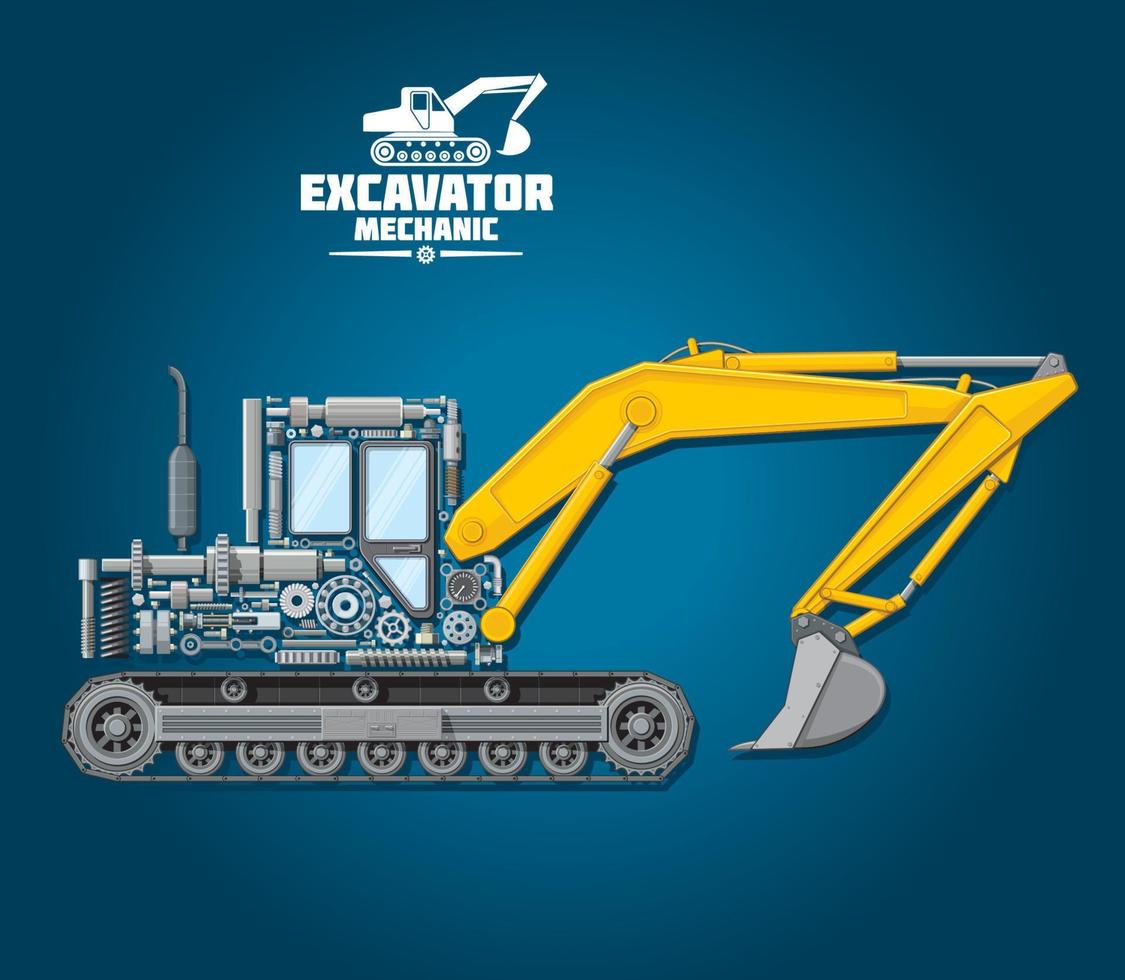 Vector poster of excavator mechanic details