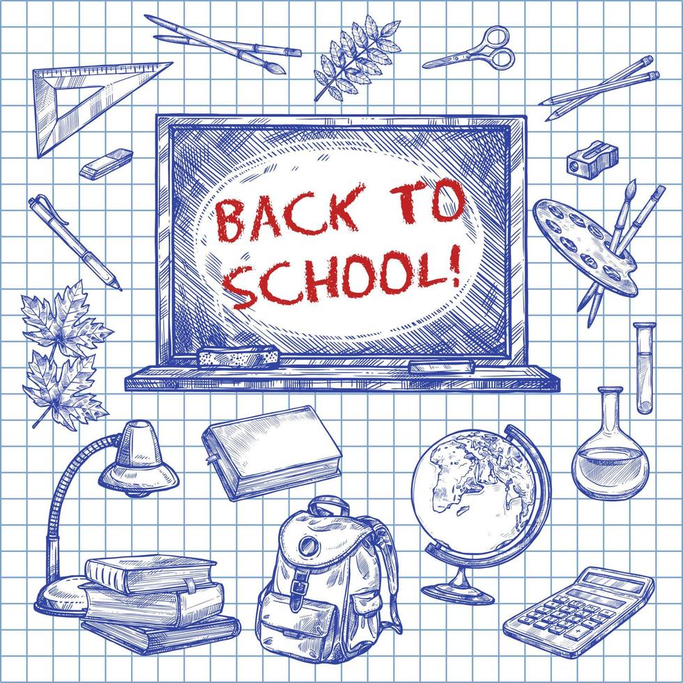 Back to School vector chalkboard ink sketch poster