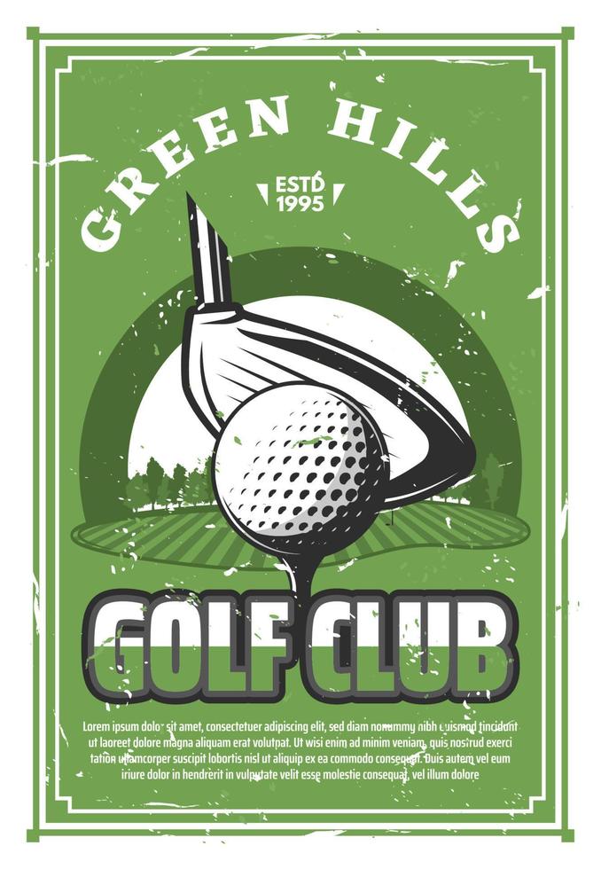 banner vintage del club deportivo de golf con pelota en tee vector