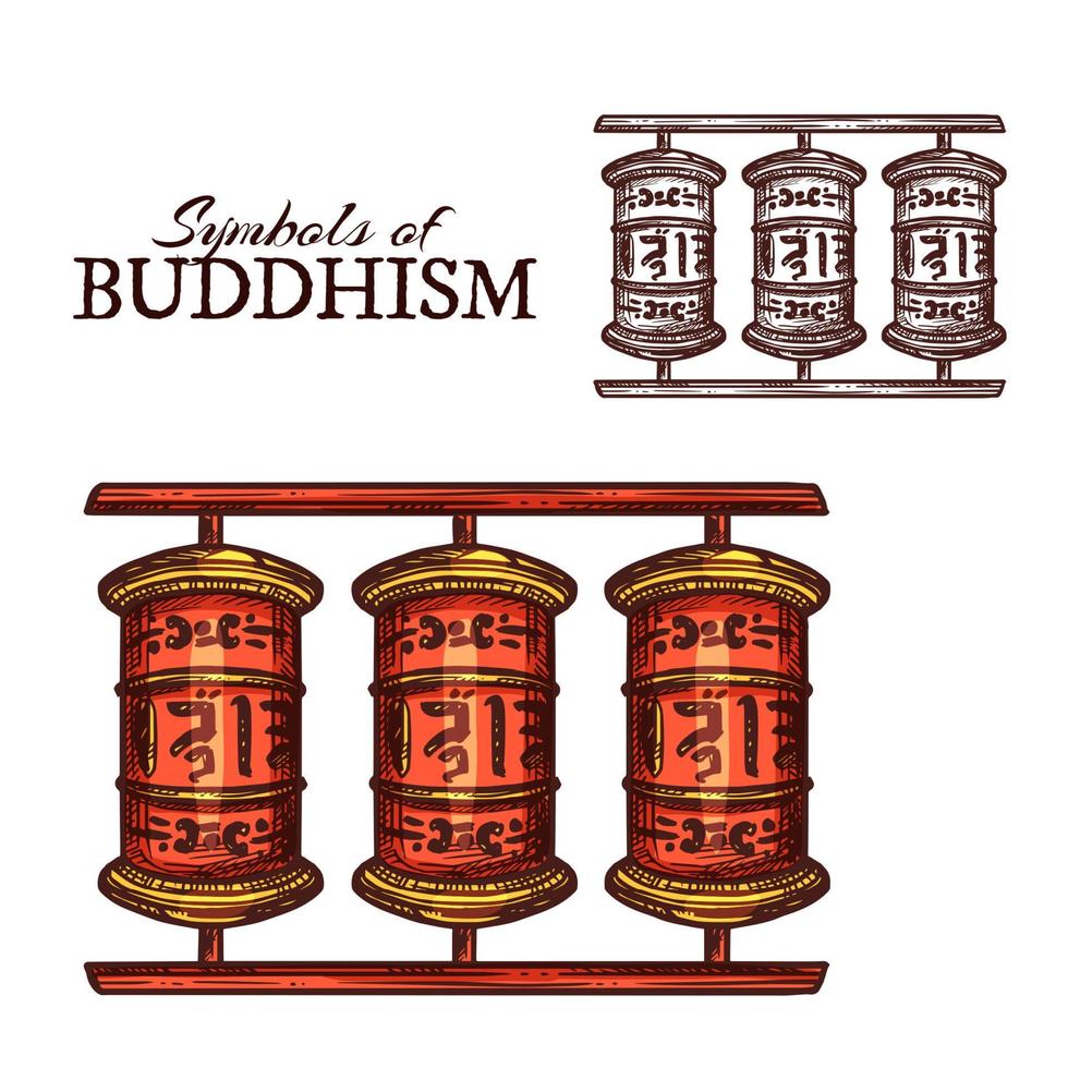 budismo religión símbolo de la rueda de oración budista vector
