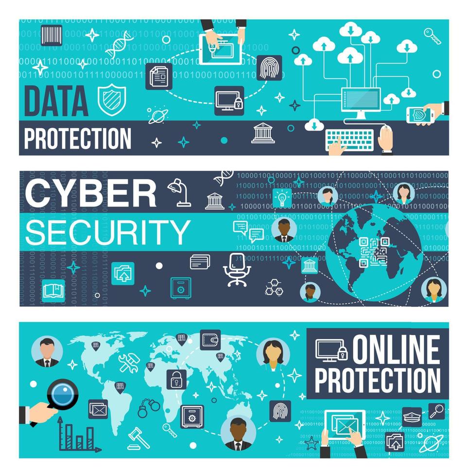 Vector banners of online internet cyber security