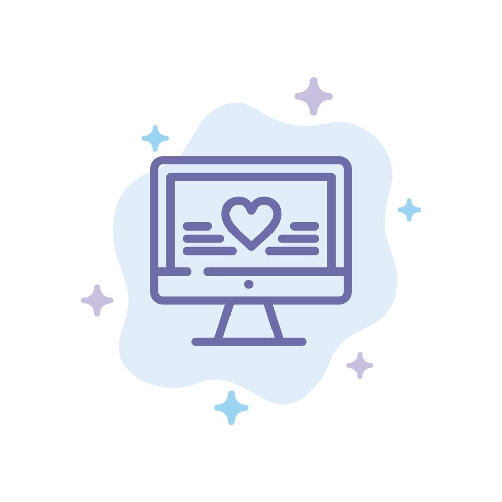 Computer Love Heart Wedding Blue Icon on Abstract Cloud Background vector