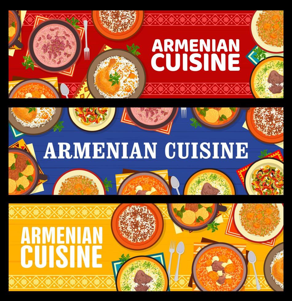 banners horizontales de vector de comida de cocina armenia