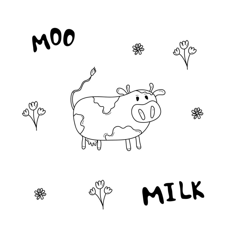 Doodle cow vector isolated on white background, design element
