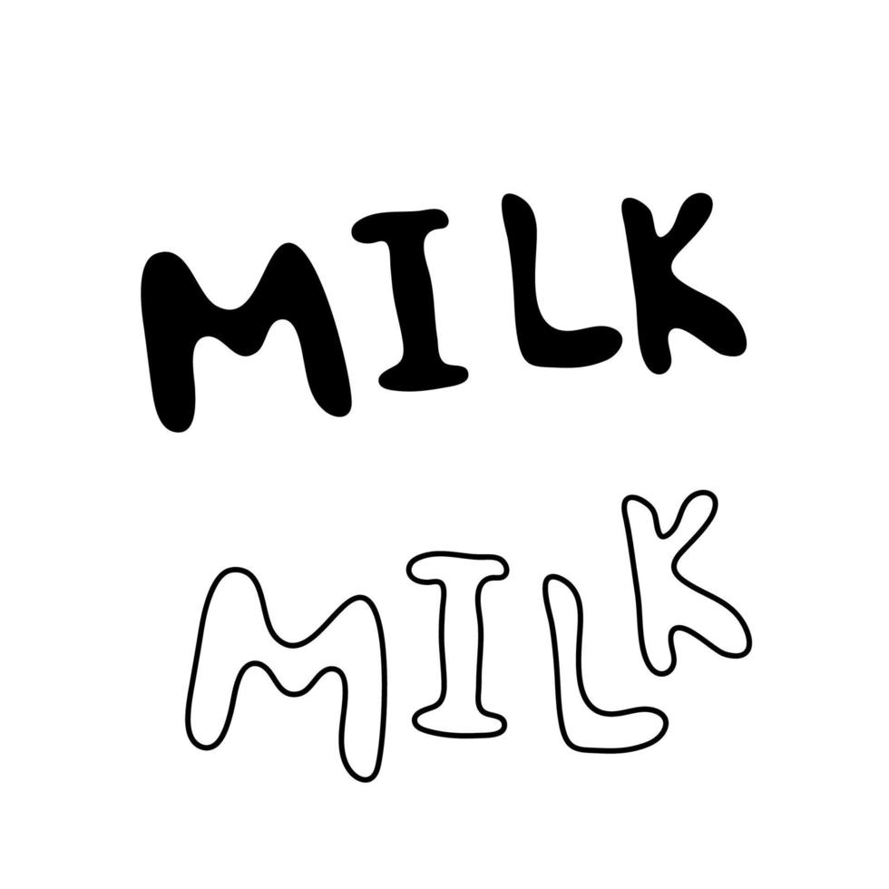 leche de palabra dibujada a mano para el diseño sobre el tema de los productos lácteos y la leche vector