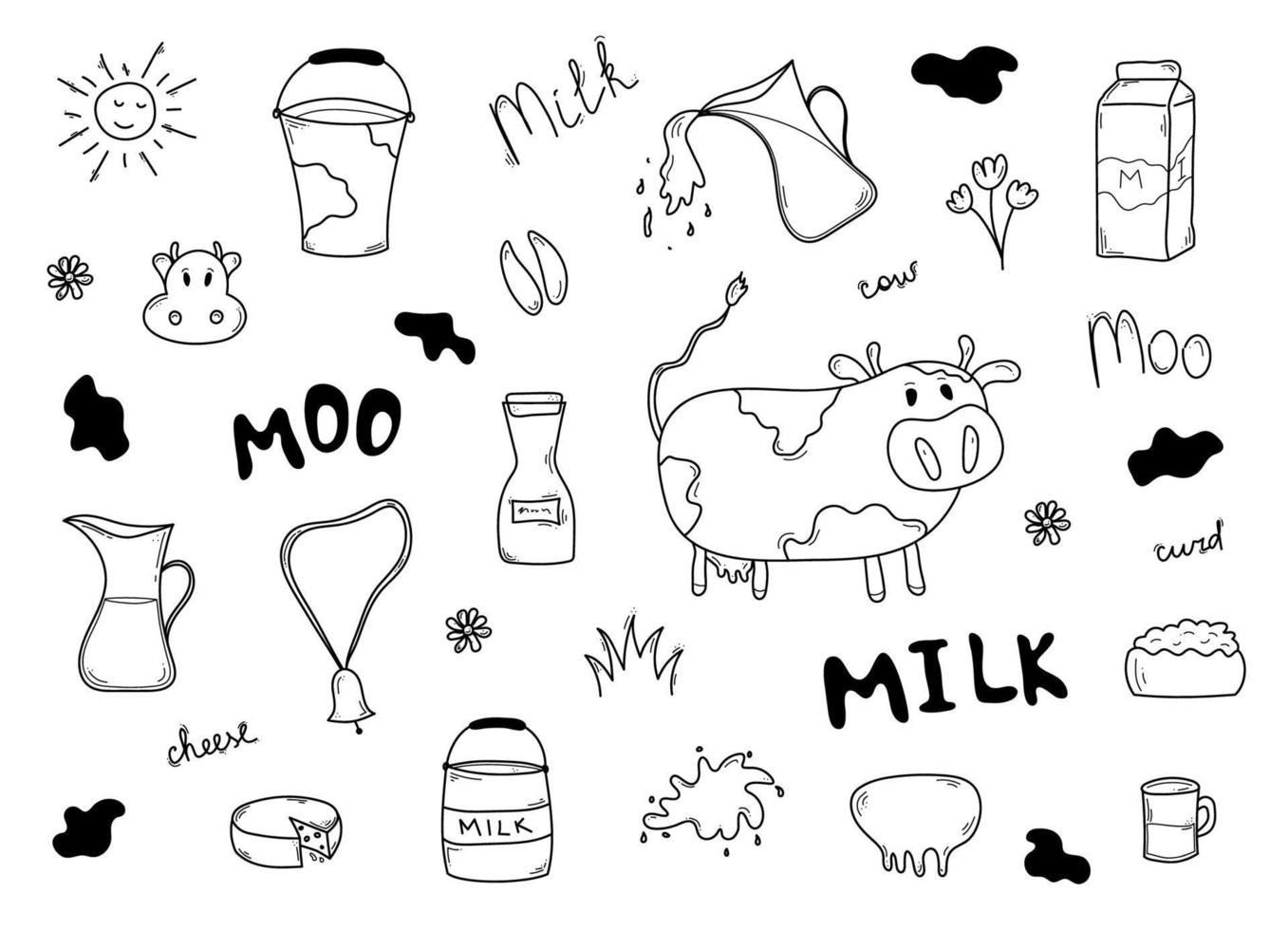 Ilustración de vector de conjunto de leche de fideos aislado sobre fondo blanco