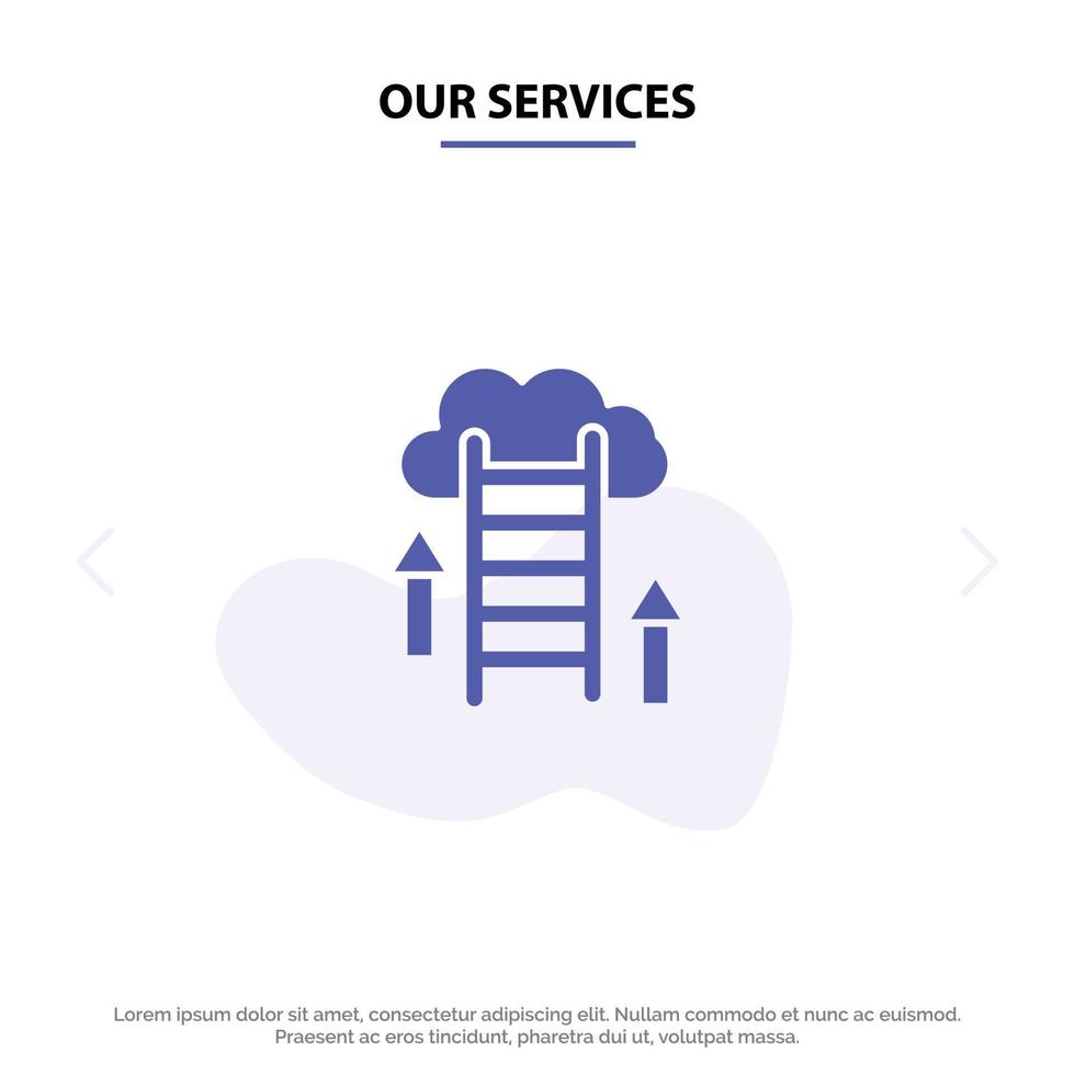 Our Services Cloud Download Upload Data Server Solid Glyph Icon Web card Template vector