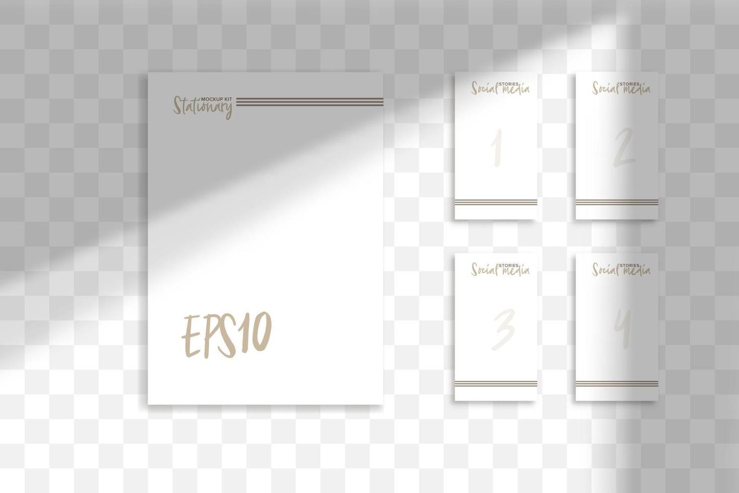 Stationery business branding mockup in realism style with transparent shadow light effect overlay. Mesh grid. Presentation your design card, poster, stories vector