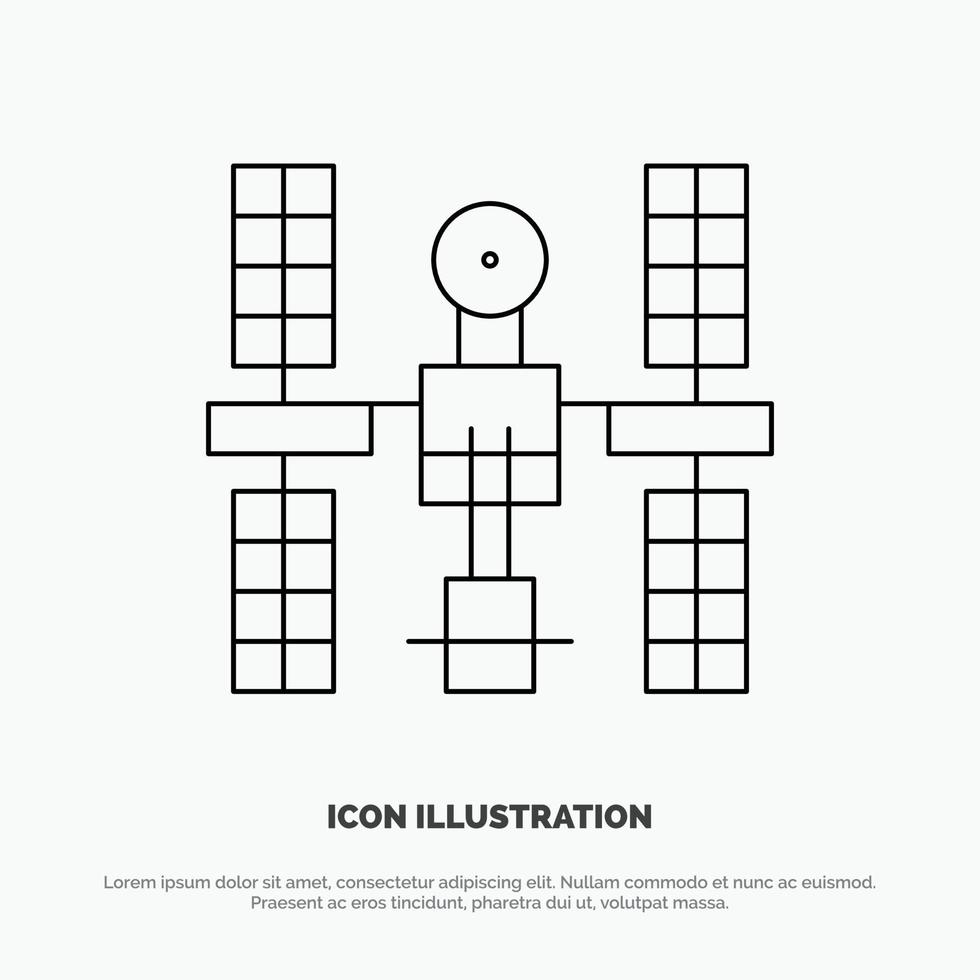 vector de icono de línea espacial de satélite de plataforma orbital compleja