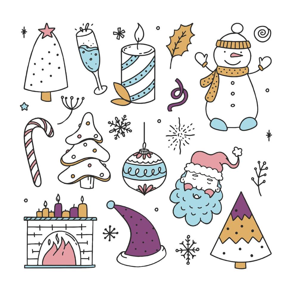 establecer elementos de navidad vector ilustración doodle aislado sobre fondo blanco concepto de navidad