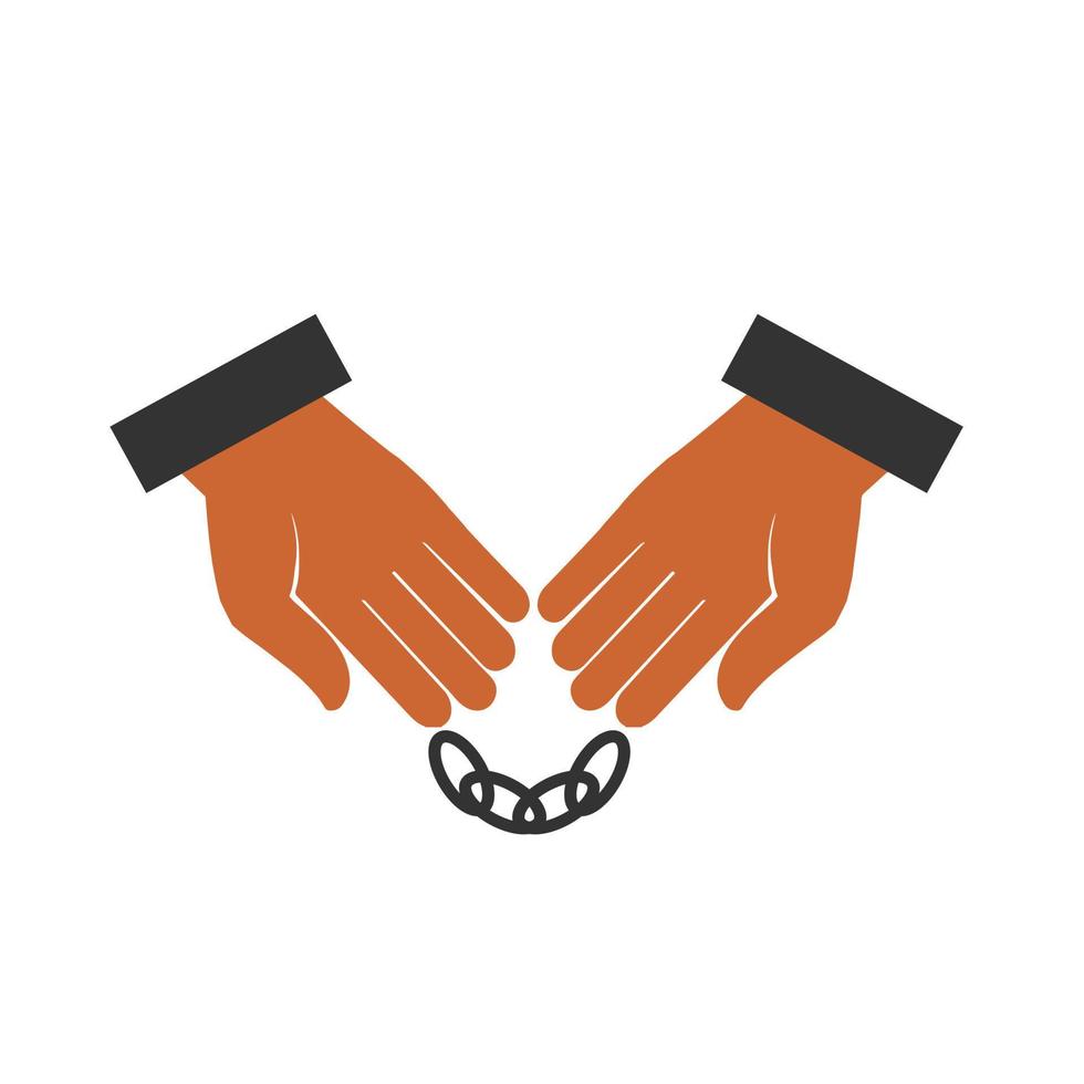 Handcuffs on hands. flat style. Vector illustration