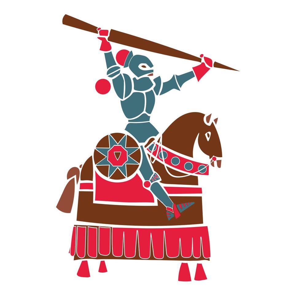 Knight on horseback in armor with a sword vector