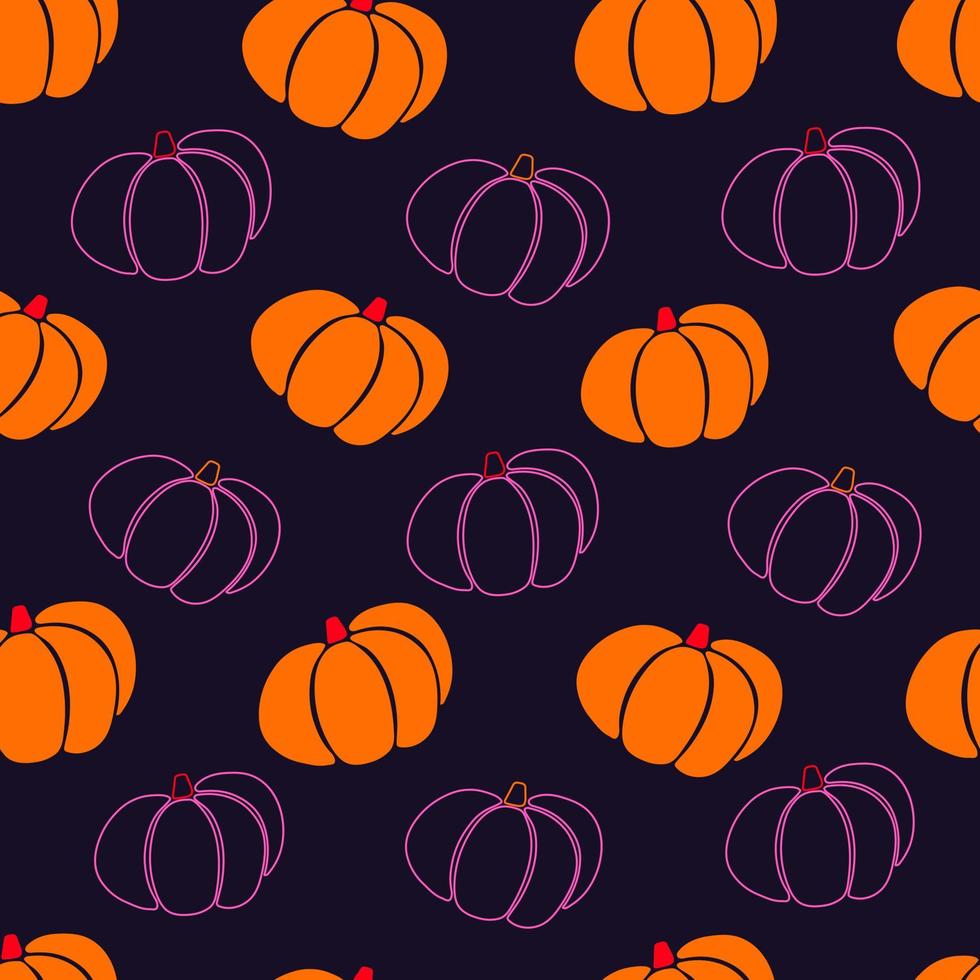 Pumpkin seamless pattern. Pumpkin silhouette and line vector illustration.