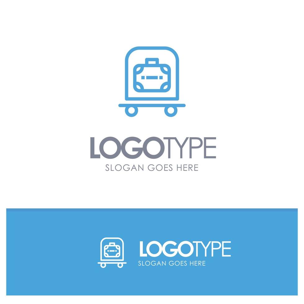 Hotel Luggage Trolley Bag Blue Logo Line Style vector