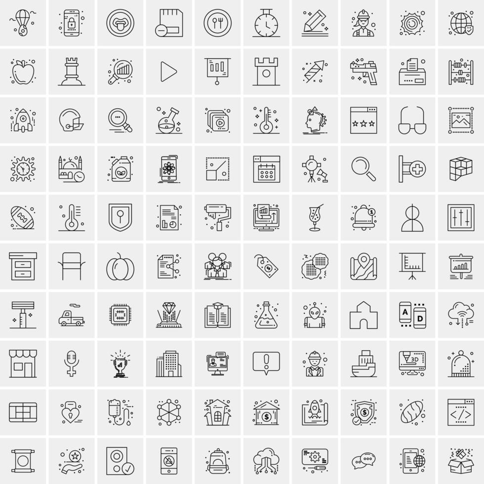 paquete de 100 iconos de líneas universales para móviles y web vector