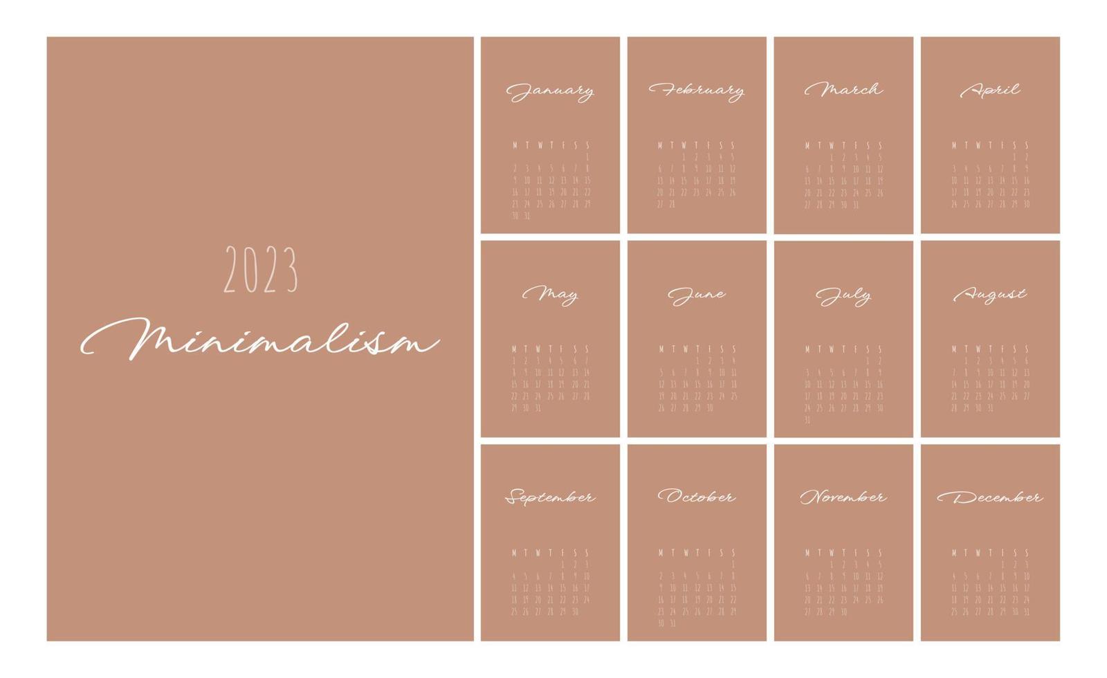 Calendar 2023 Trendy Minimalist Style. Set of 12 pages desk calendar. 2023 minimal calendar planner design for printing template. vector illustration