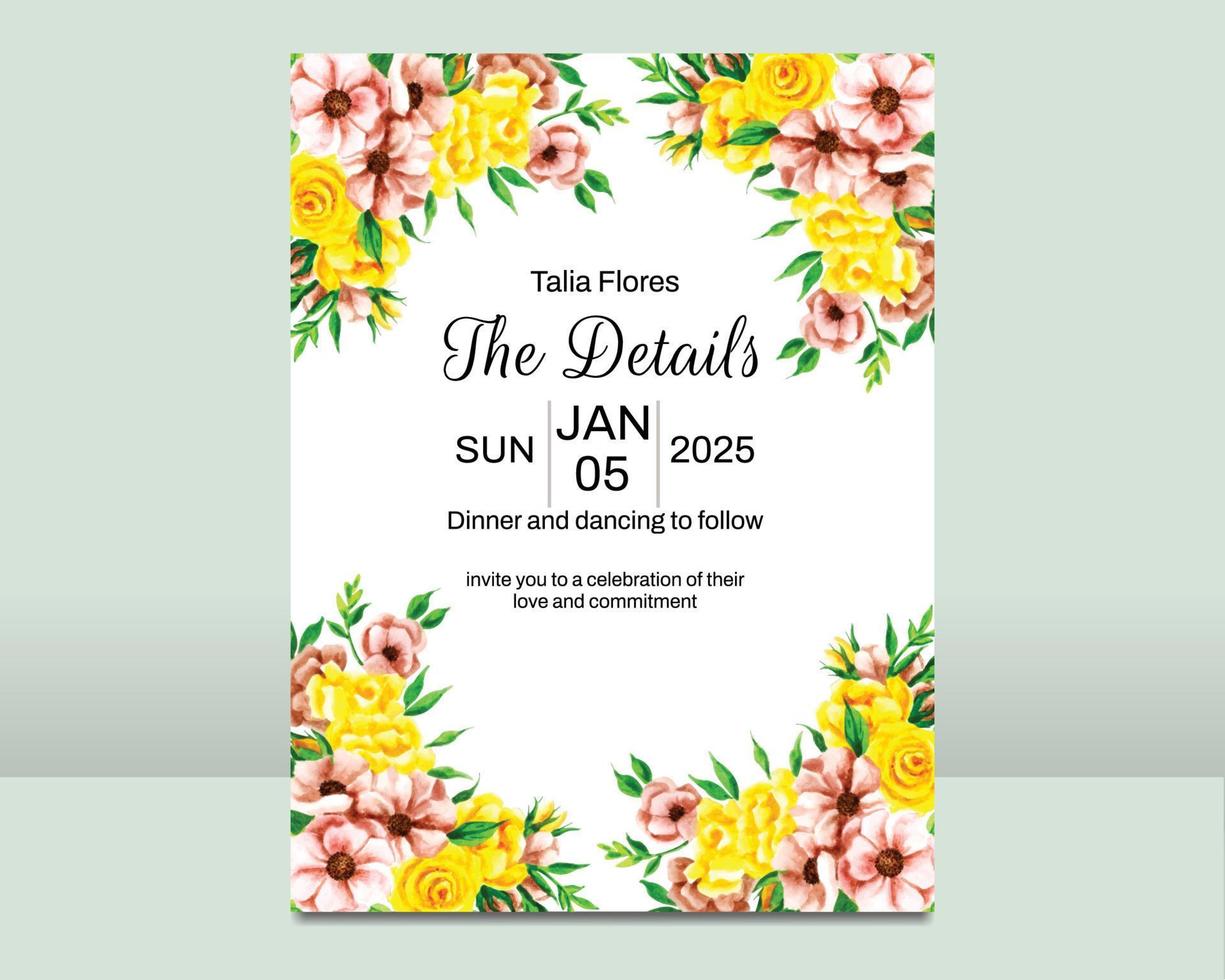 Wedding invitation card template set with beautiful floral leaves vector