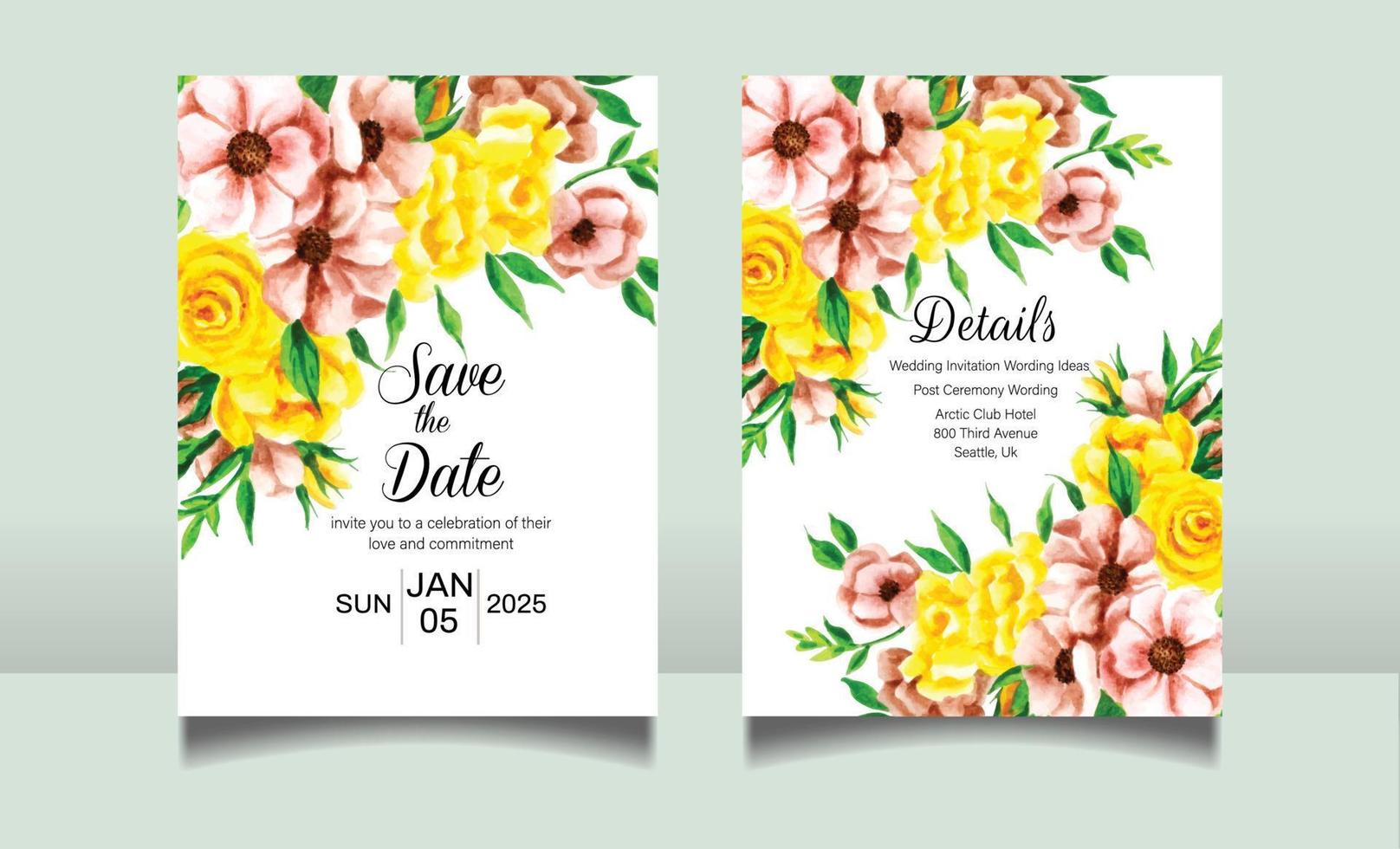 Beautiful floral wedding invitation card template vector