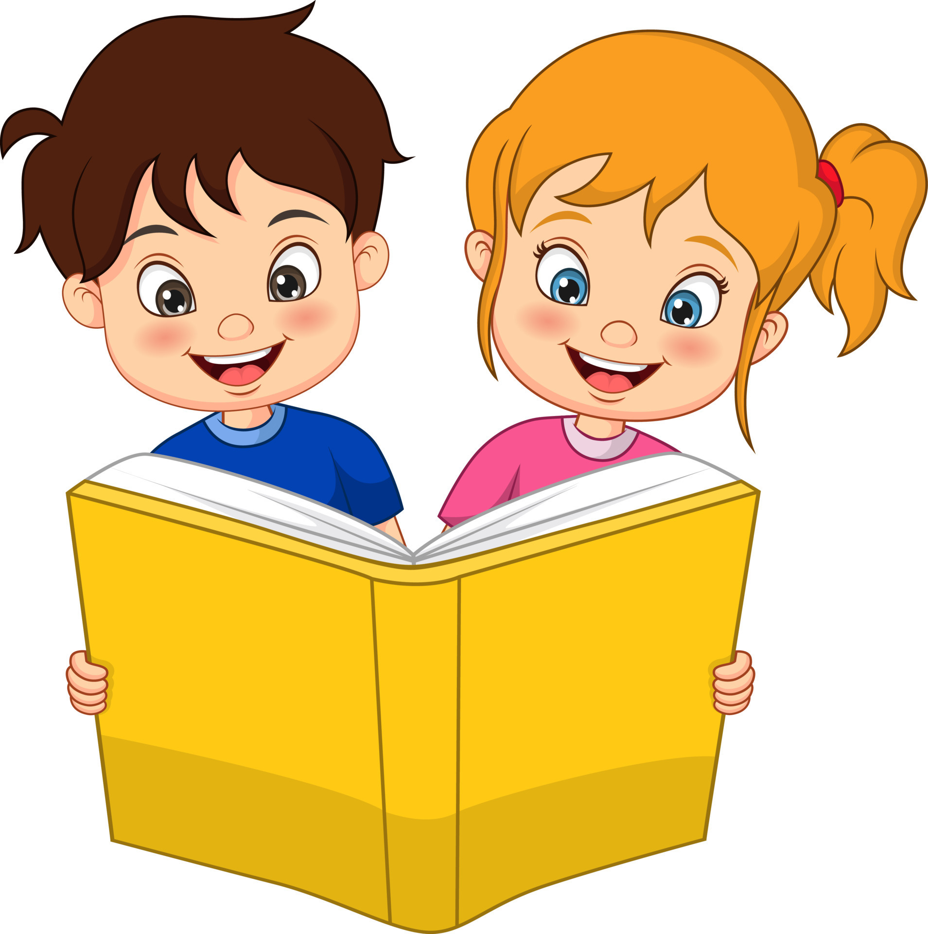 Cute Little Boy And Girl Reading A Book Together 13178257 Vector Art At 